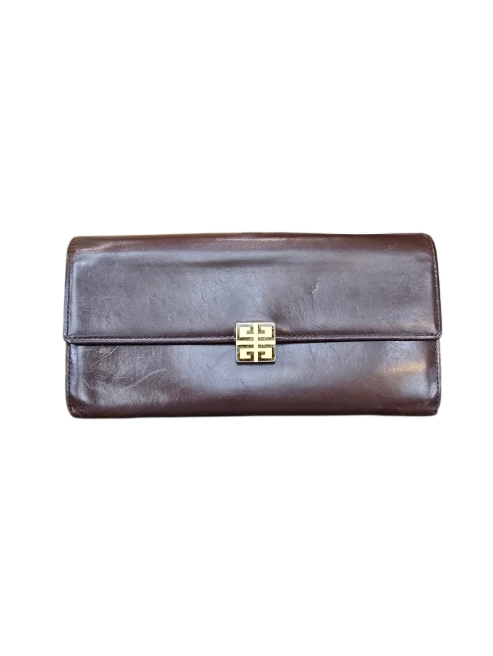 Givenchy Bordeaux Brown Leather Gold Kisslock Bifold Vintage Wallet